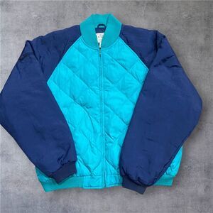 Eddie Bauer Vintage 80s Quilted Teal Navy Full Zip Puffer Jacket Men's Size XL